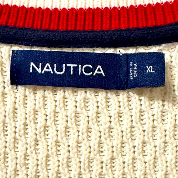 Nautica Cardigan Sweater Cotton Mens Sz XL Navy Crimson Trim Preppy Vintage - Picture 6 of 8